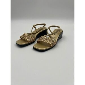 Fanfares Tessa Gold Strappy Wedge Sandals Size 5.5 Metallic Dress Shoes 5267264